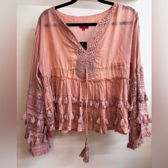 Tops - Jess Boho Blush Long Sleeve Shirt Tunic Top